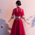 Floral Lace Trumpet Sleeve Tea Length Oriental Evening Dress with Tulle Skirt