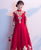 3/4 Sleeve Floral Appliques Mandarin Collar Full Length Oriental Evening Dress