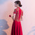 Cap Sleeve Floral Appliques Mandarin Collar Full Length Oriental Evening Dress