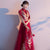 Floral Appliques 3/4 Sleeve Full Length Oriental Evening Dress with Tassels