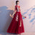 Floral Appliques 3/4 Sleeve V Neck Full Length Oriental Evening Dress