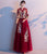 Floral Appliques 3/4 Sleeve V Neck Full Length Oriental Evening Dress