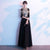 3/4 Sleeve V Neck Floral Embroidery Long Chinese Wedding Party Dress