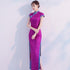 Cap Sleeve Mandarin Collar Full Length Cheongsam Qipao Chinese Dress