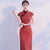 Flügelärmeln Polka Dots Muster 100% Baumwolle Cheongsam Qipao Chinesisches Kleid