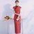 Vestido chino Qipao Cheongsam Qipao 100% algodón con estampado de lunares y mangas casquillo