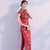 Vestido chino Qipao Cheongsam de algodón floral con mangas casquillo