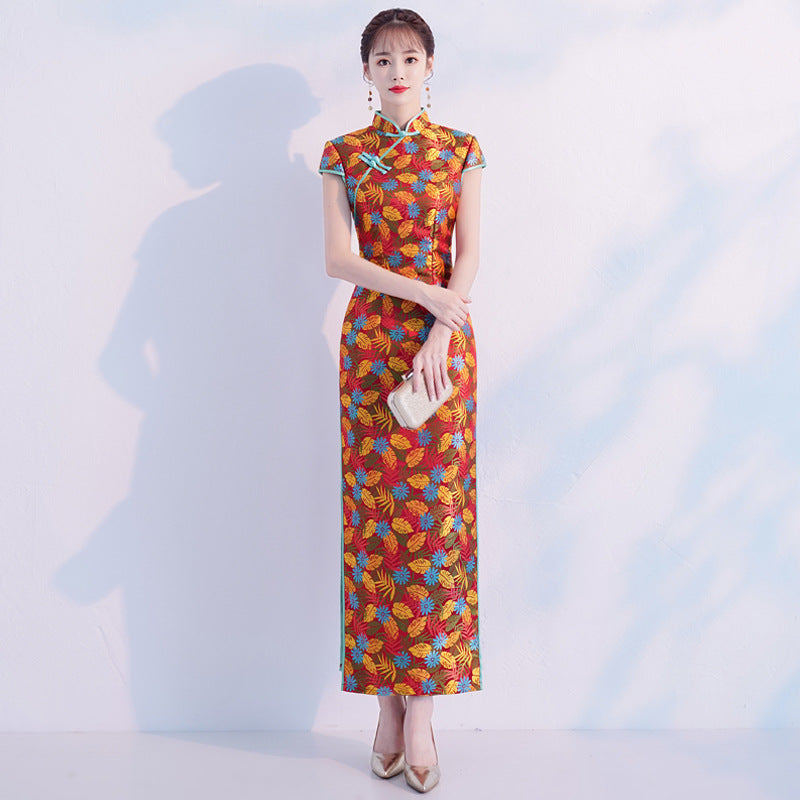 Mandarin Collar Floral Cotton Cheongsam Qipao Chinese Dress – IDREAMMART