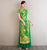 Short Sleeve Floral Embroidery Cheongsam Top Full Length Ao Dai Dress