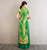 Short Sleeve Floral Embroidery Cheongsam Top Full Length Ao Dai Dress