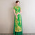 Short Sleeve Floral Embroidery Cheongsam Top Full Length Ao Dai Dress