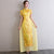 Short Sleeve Floral Embroidery Cheongsam Top Full Length Ao Dai Dress