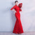 Half Sleeve Cheongsam Top Floral Lace Mermaid Evening Dress