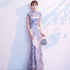 Flügelärmeln Cheongsam Top Blumenspitze Meerjungfrau Abendkleid