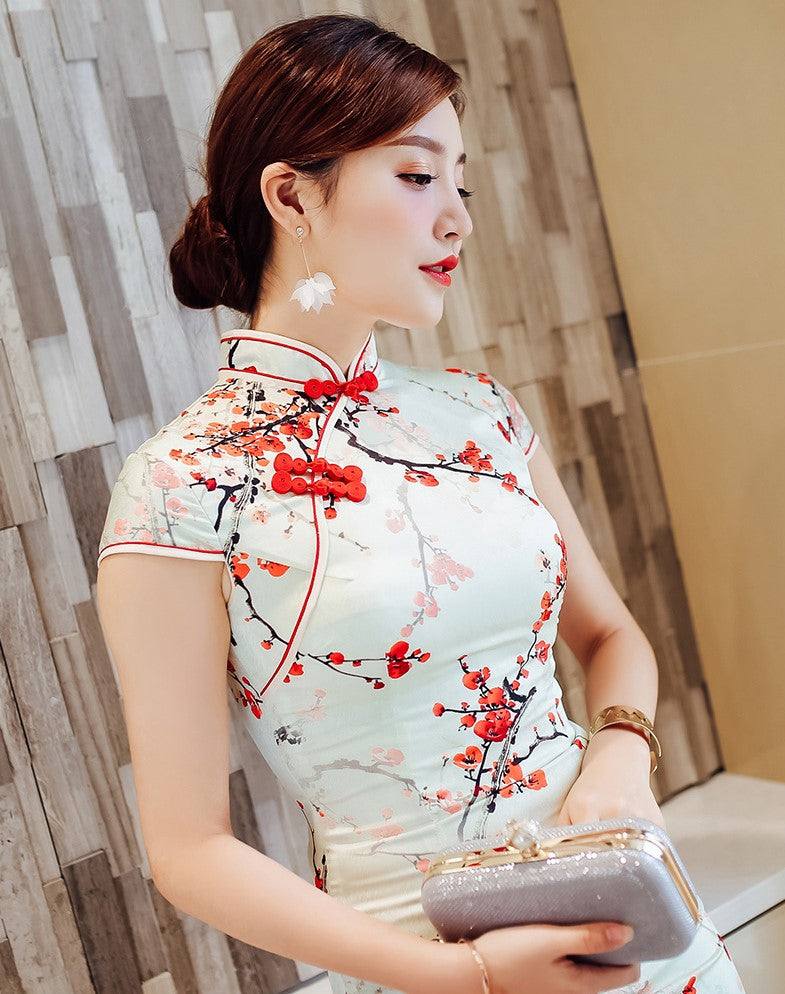 Floral Silk Bodycon Retro Cheongsam Chinese Dress Day Dress Floral Silk Bodycon Retro Cheongsam Chinese Dress Day Dress