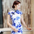 Blaues und weißes Porzellanmuster Seide Cheongsam Chinesisches Kleid Tageskleid
