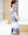 Vestido de día vestido chino cheongsam de seda con patrón de porcelana azul y blanca