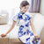 Blue and White Porcelain Pattern Silk Cheongsam Chinese Dress Day Dress