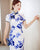 Vestido de día vestido chino cheongsam de seda con patrón de porcelana azul y blanca