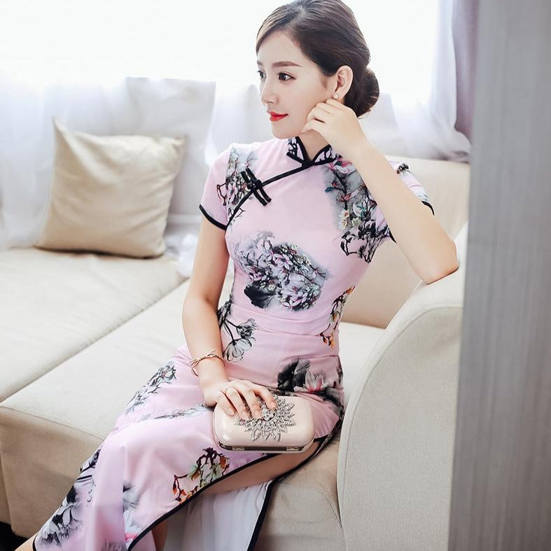chinese bodycon dress Chinese Retro Cheongsam Summer Embroidery Sequins Qipao Women Bodycon Dress Gown