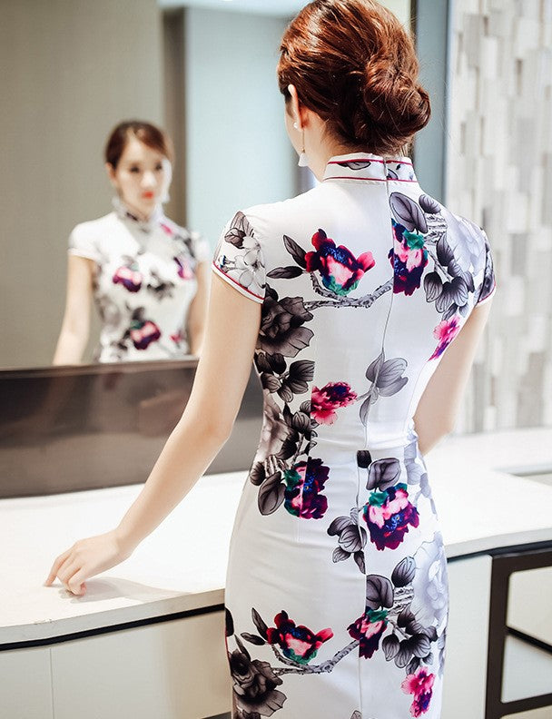 Floral Silk Bodycon Retro Cheongsam Chinese Dress Day Dress – IDREAMMART