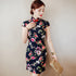 Blumen Seide Retro Cheongsam Knielanges Chinesisches Kleid Tageskleid