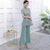 Floral Lace Cheongsam Top with Chiffon Bell-bottomed Pants