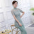 Floral Lace Cheongsam Top with Chiffon Bell-bottomed Pants