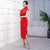 Cap Sleeve Classic Cheongsam Tea Length Lace Chinese Dress