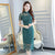 Illusion Neck & Sleeve Cheongsam Knee Length Lace Chinese Dress