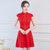 Mandarin Collar Cap Sleeve Mini Floral Lace Chinese Dress