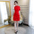 Short Sleeve Cheongsam Floral Lace Chinese Dress with Tiered Skirt