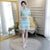 Short Sleeve Cheongsam Floral Lace Chinese Dress with Tiered Skirt