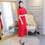 Vestido chino de encaje con top cheongsam con dobladillo asimétrico y falda escalonada