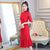 Asymmetric Hem Cheongsam Top Lace Chinese Dress with Tiered Skirt