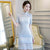Illusion Neck Cheongsam Top Mini Lace Chinese Dress with Tiered Skirt