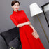 Half Sleeve Cheongsam Top Floral Lace A-line Ao Dai Dress