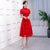 Short Sleeve Cheongsam Top Floral Lace A-line Chinese Dress