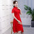 Short Sleeve Cheongsam Top Floral Lace A-line Chinese Dress