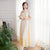 Illusion Sleeve Cheongsam Top Full Length Floral Lace Ao Dai Dress
