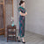 Short Sleeve Full Length Cheongsam Lace Chinese Dress with Strap Buttons