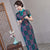 Short Sleeve Full Length Cheongsam Lace Chinese Dress with Strap Buttons