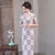 Short Sleeve Cheongsam Floral Lace Chinese Dress with Strap Buttons