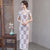 Short Sleeve Cheongsam Floral Lace Chinese Dress with Strap Buttons
