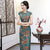 Key Hole Neck Cap Sleeve Cheongsam Floral Lace Robe chinoise