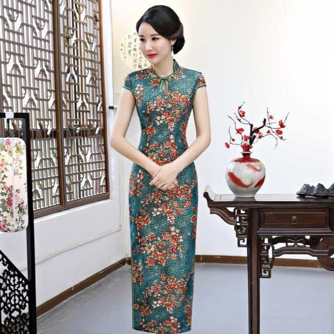 Key Hole Neck Cap Sleeve Cheongsam Floral Lace Chinese Dress – IDREAMMART