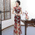 Robe chinoise en dentelle florale cheongsam avec mancherons et cou illusion