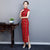 Robe chinoise traditionnelle en dentelle Cheongsam avec col mandarin et mancherons