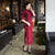 Vestido chino de encaje floral cheongsam de media manga de longitud completa