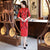 3/4 Sleeve Knee Length Cheongsam Floral Lace Chinese Dress